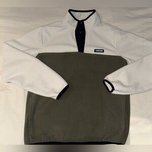 Lands’ End Fleece Snap Pullover Mens Medium Cream Olive 3/4 Snap Outdoor